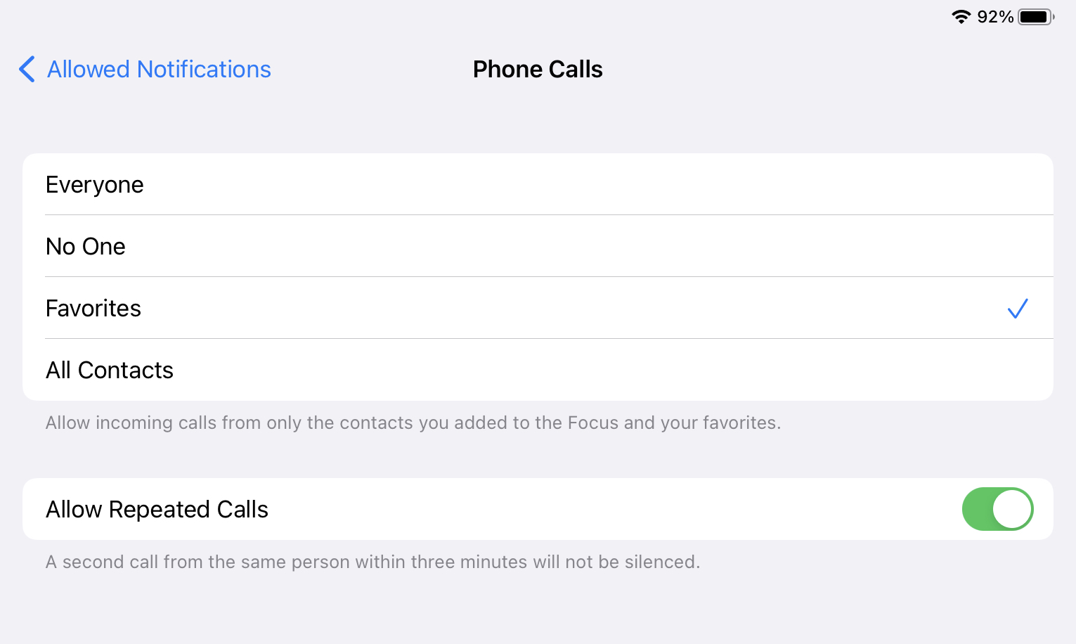 Do Not Disturb Call Settings