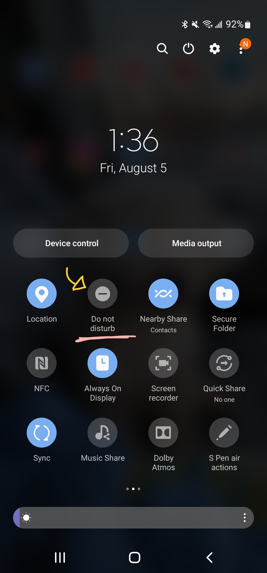Do not disturb menu button on samsing-android